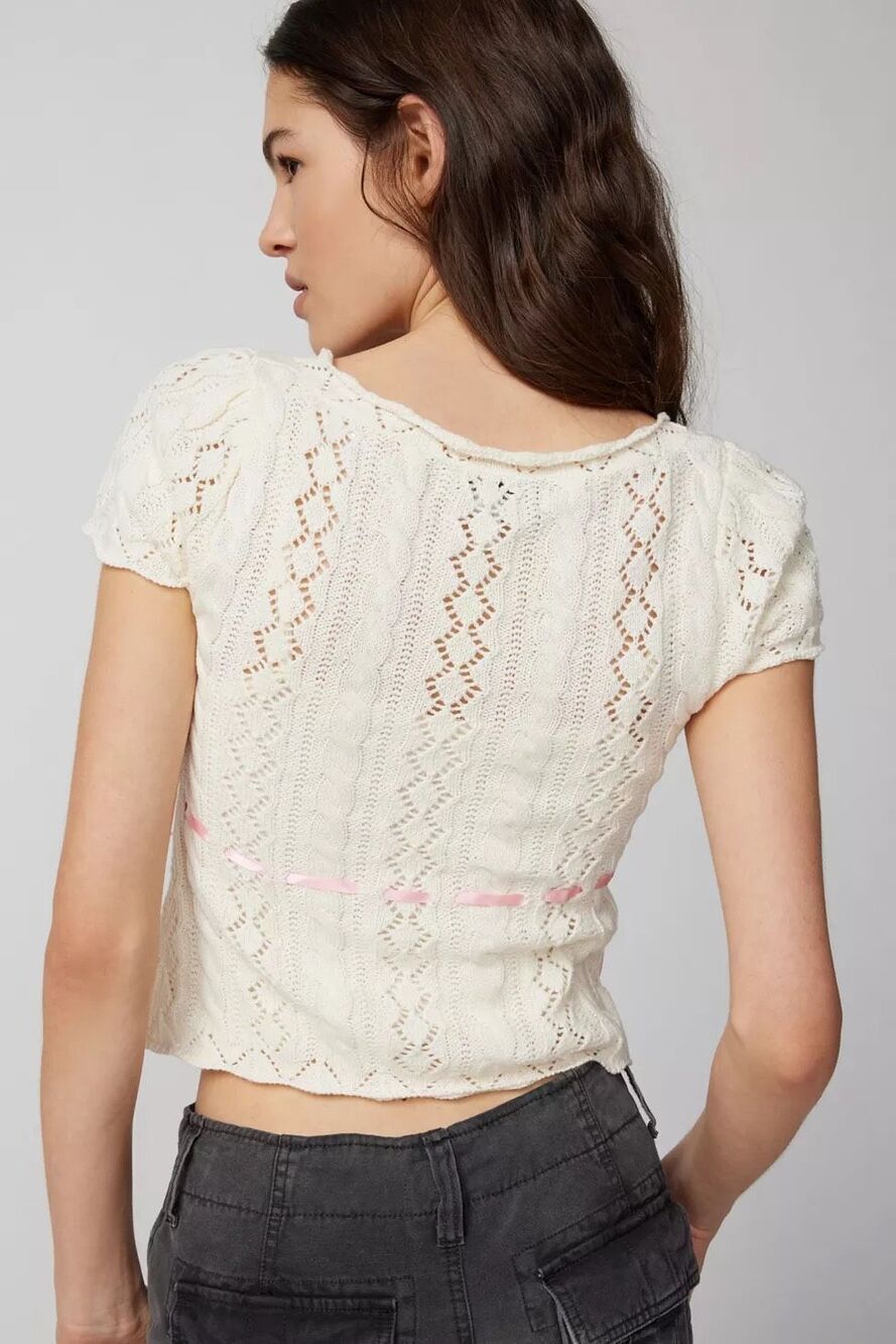 Urban Outfitters Kourtney Floral Embroidered Short Sleeve Cardigan - Picture 3 of 7